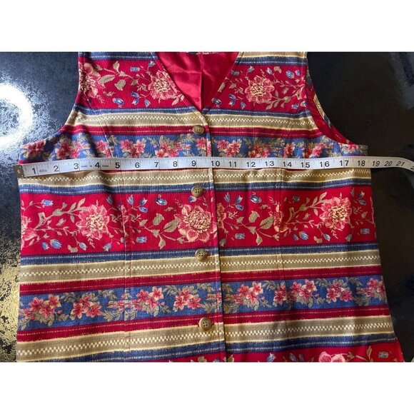Talbots Cottagecore Red Floral Patterned Buttoned Sleeveless Vest Sz S - Picture 5 of 9